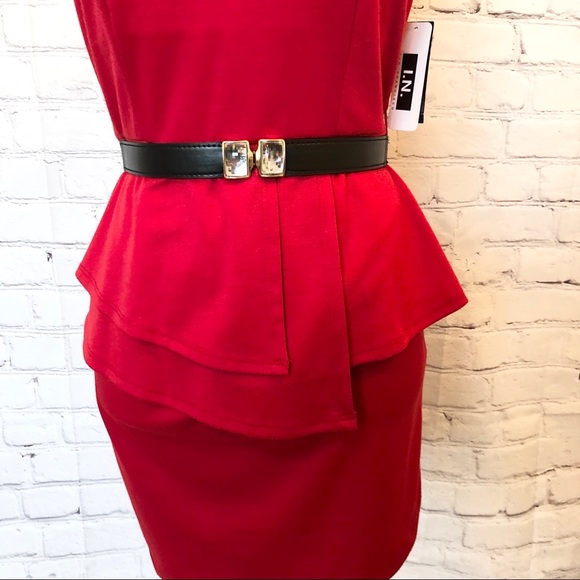 NWT I.N. San Fran red peplum semi formal dress - Picture 2 of 6